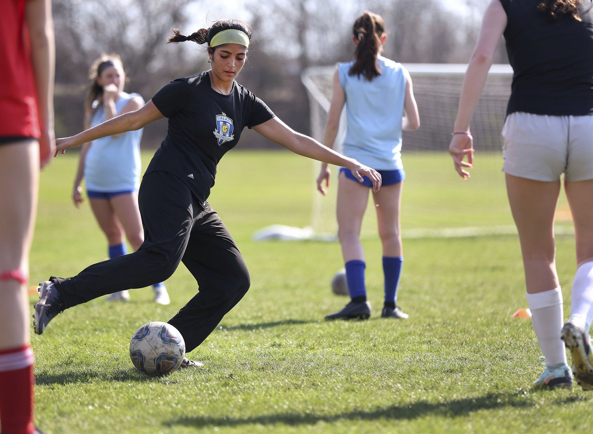 Naperville North freshman Zara Hasan, 15, practices with her junior varsity soccer team on April 11, 2023. (Chris Sweda/TNS/Chicago Tribune)