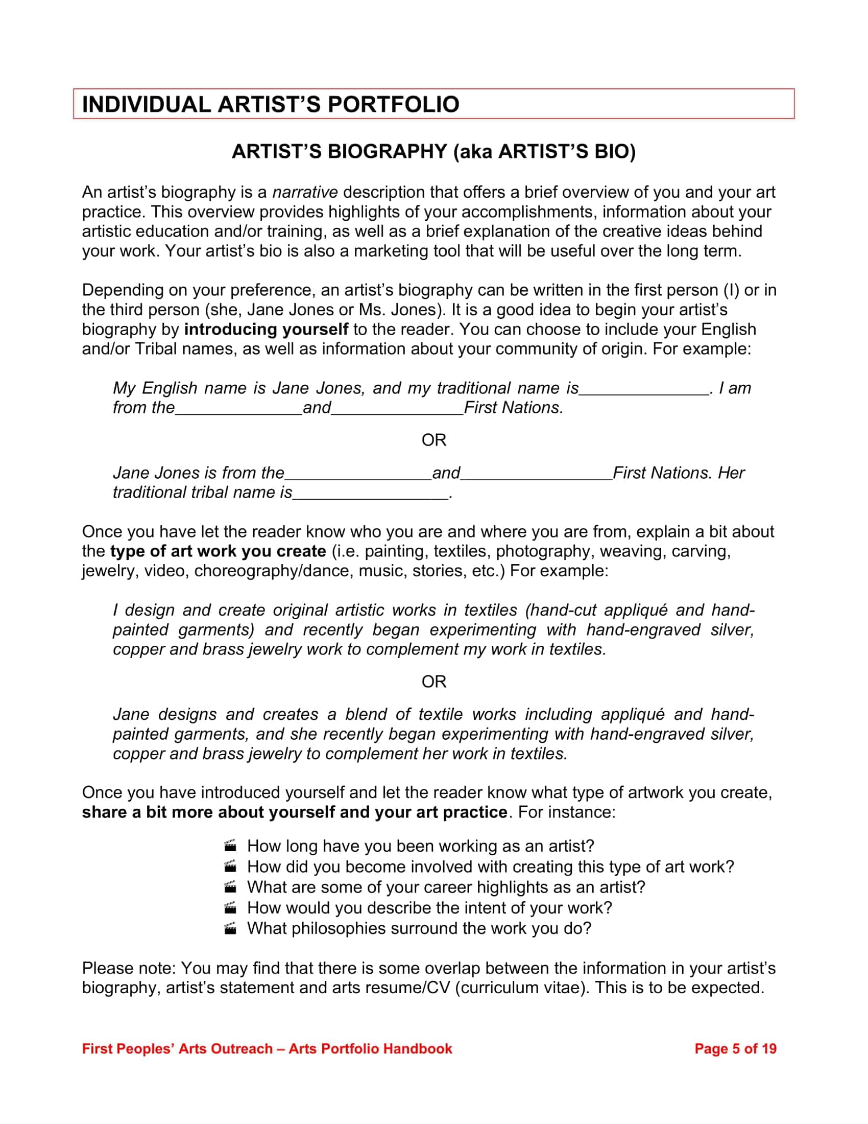 Free printable artist statement templates [pdf, word] middle, high school students