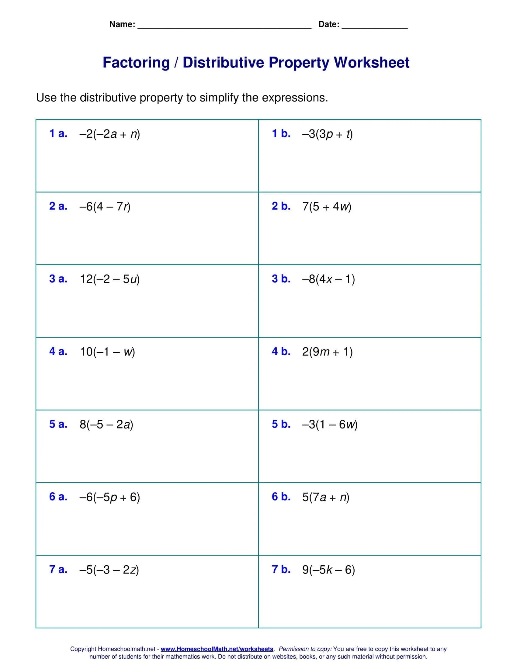 Free printable distributive property worksheet templates [answers]