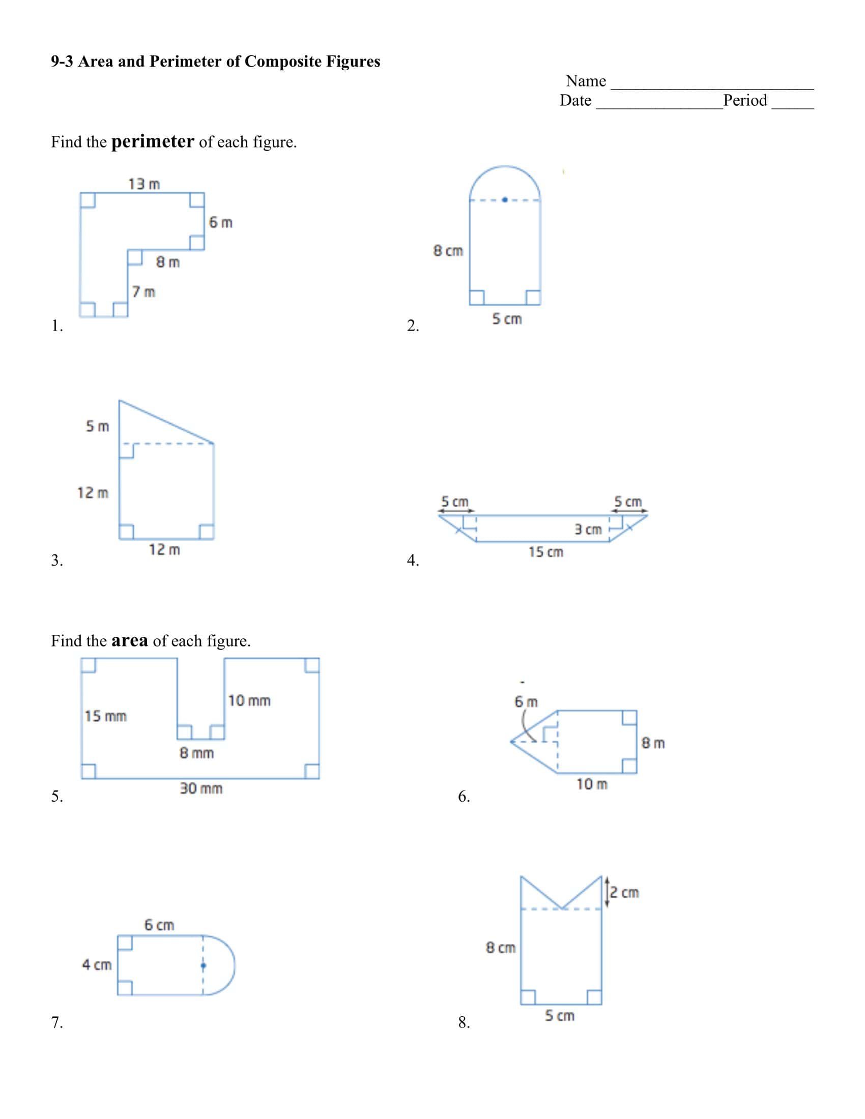 Free printable area & perimeter worksheets [pdf] answers, examples
