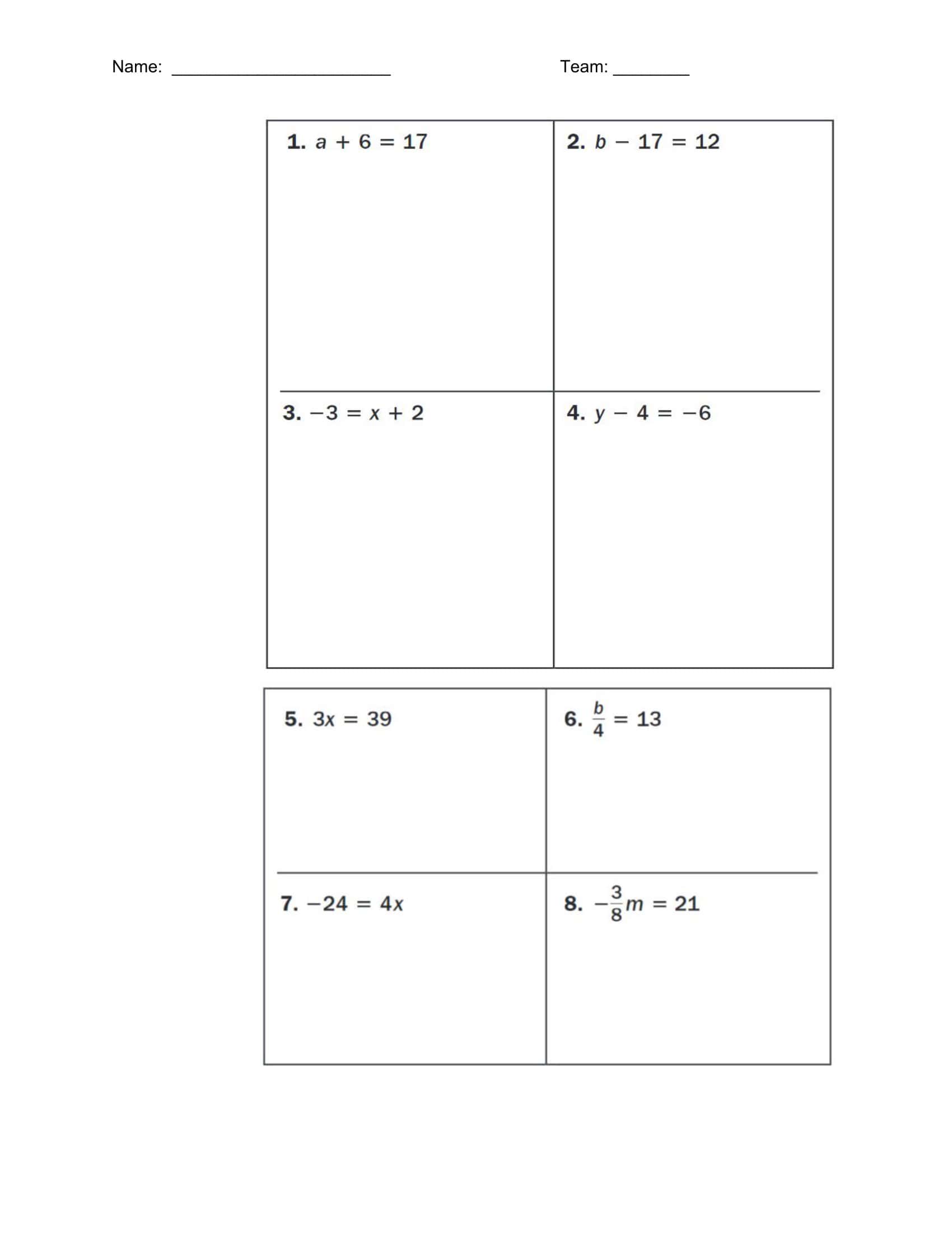 Free printable one-step equation worksheets [pdf] with answers