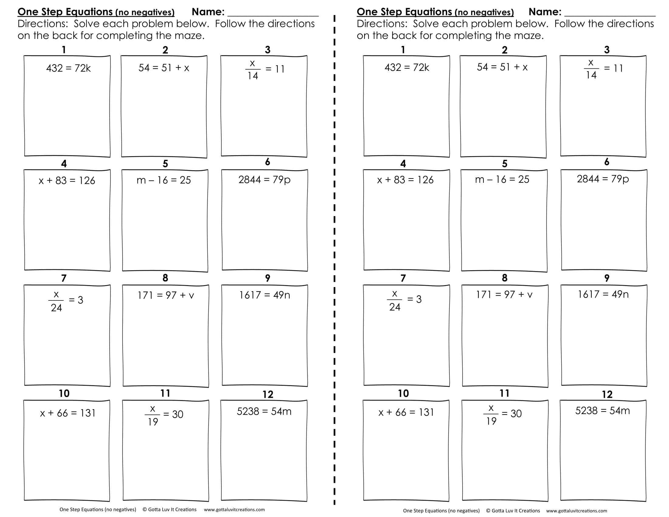Free printable one-step equation worksheets [pdf] with answers