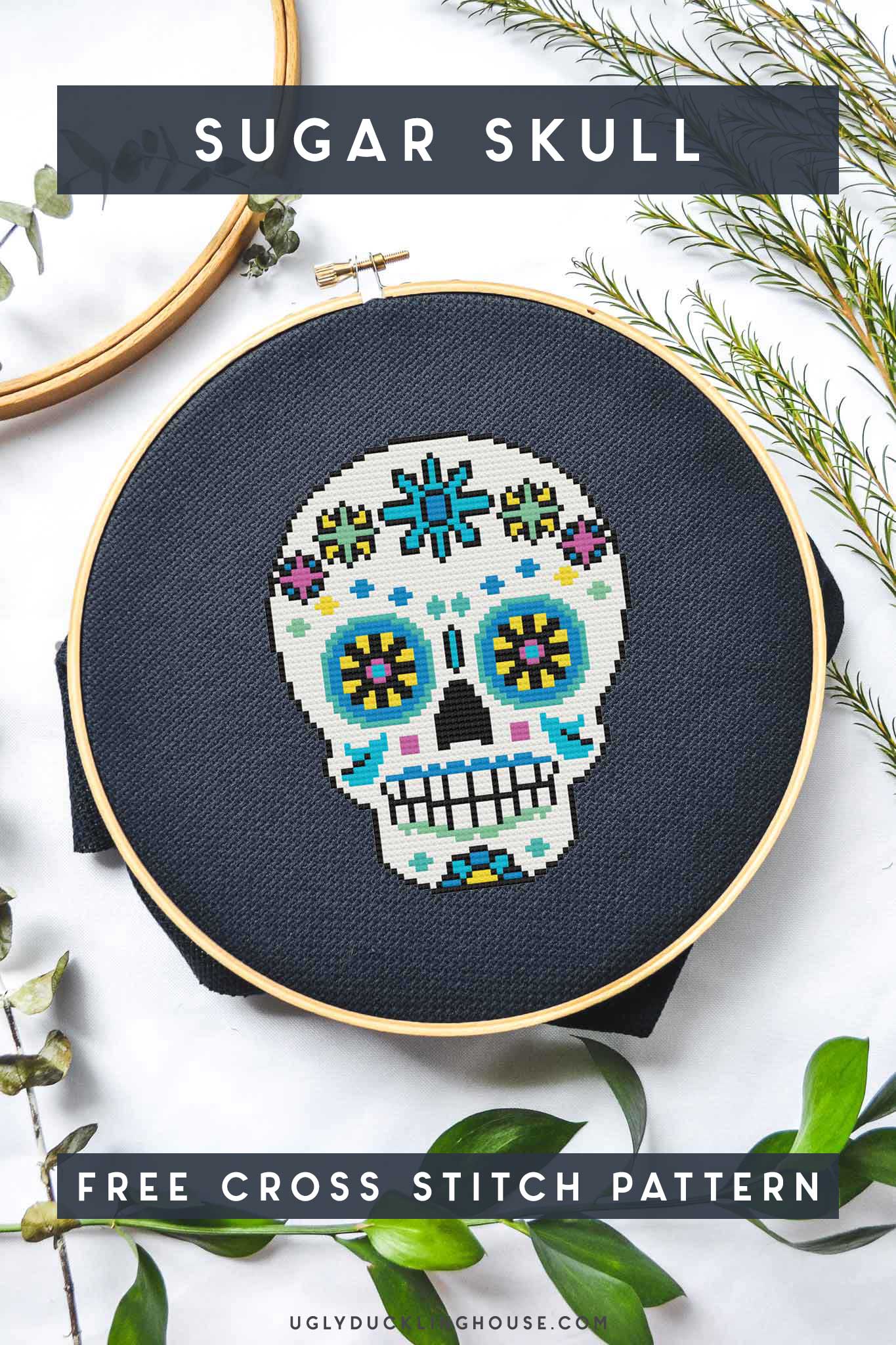 This image has an empty alt attribute; its file name is sugar-skull-free-cross-stitch-pattern.jpg