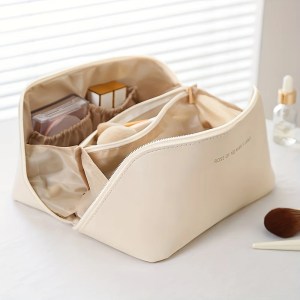 Luxury PU Makeup Organizer Bag for Women – Zippered Cosmetic Case, Toiletry Storage Pouch, Travel Makeup Box with Spacious Interior – Stylish & Durable Beauty Kit for Daily Use or Trips