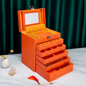 Double-Layer Leather Jewelry Box with Lock – 6-Tier Luxury Organizer for Rings, Necklaces, Earrings & Watches – Multi-Functional Storage Case with Mirror & Key, Ideal for Gifting & Display Use