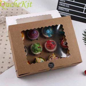 5-Pack 12-Cup Kraft Cupcake Boxes with Clear Window & Inserts – Recyclable Muffin Dessert Carriers for Parties, Birthdays, Weddings, Pastry Takeout & Gift Packaging – Easy Assembly