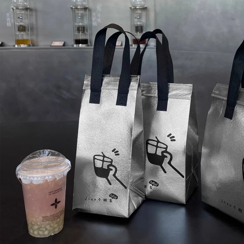 10pcs Silver Non-Woven Insulated Tote Bags, Reusable Fabric Pouches for Bread, Drinks, Food, Lunch, Grocery, Delivery, Picnic, Thermal Storage, Keep Warm or Cold, Eco-Friendly Durable Carrier - 图片 5