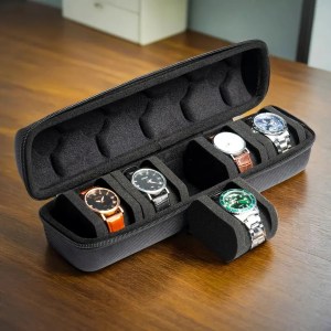Travel Watch Organizer | 5-Slot Watch Travel Box, Hard Shell Watch Storage Organizer for Men and Women, EVA Protective Watch Carrying Case with Zipper, Portable Wristwatch Display Holder for Travel