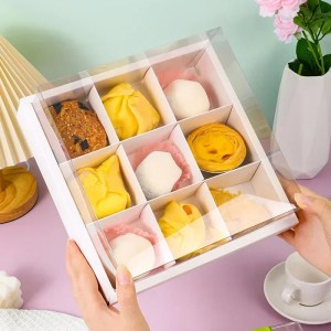 10 Pcs PET Transparent Dessert Grid Boxes with Kraft Paper Inserts, 6/9 Holes Cake Packaging, Muffin and Cupcake Carriers for Home Baking, Parties, Gifts, Bakery Supplies, Food-Safe Foldable Boxes