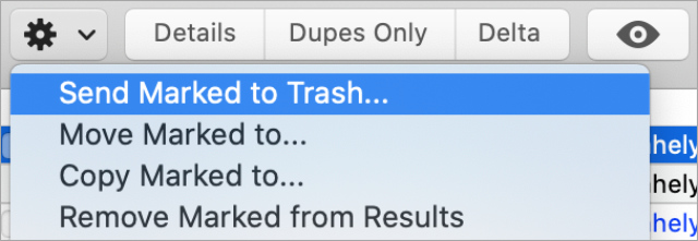 Send Marked to Trash option from Cog option in dupeGuru