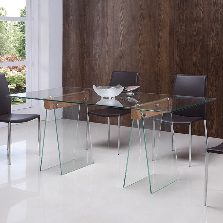 Viva Modern Trestle Glass Dining Table Desk Contemporary Dining Room Furniture Ultra Modern