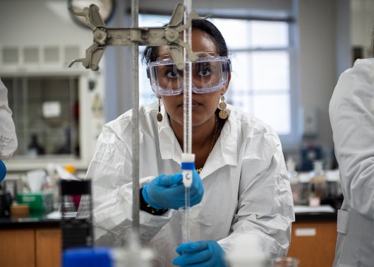 A student works on a research project inside UMW’s Jepson Science Center. Home to Mary Washington’s biological sciences, chemistry and physics departments, the center is the ideal spot for the type of one-on-one research that abounds at UMW, where students get to work side-by-side with faculty mentors.