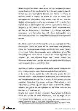 Als innere atmung oder zellatmung: Gedichtinterpretation von Pierre de Ronsard