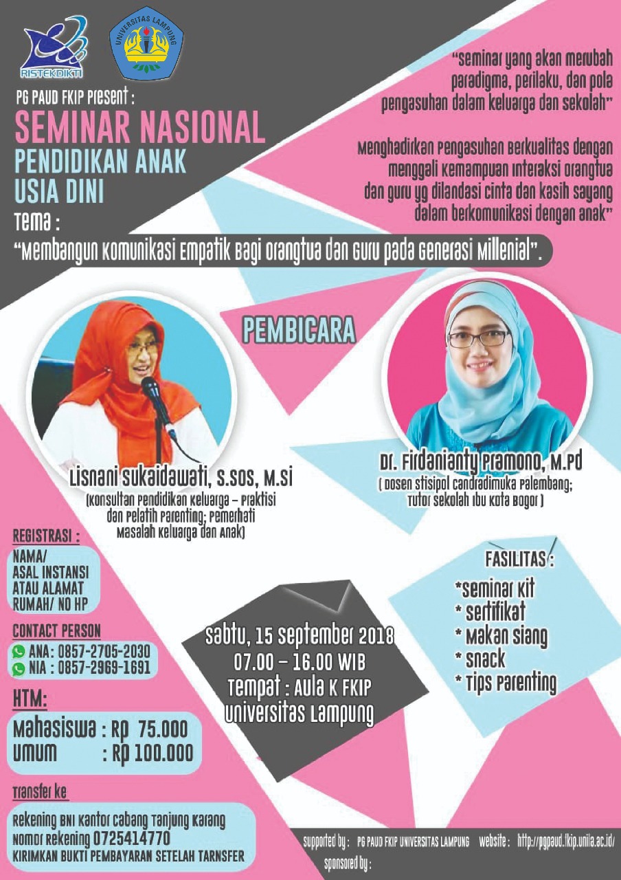 Seminar Nasional Pendidikan Anak Usia Dini Universitas Lampung Ada banyak sekali contoh proposal tesis untuk program manajemen pendidikan yang bisa di download di Internet.