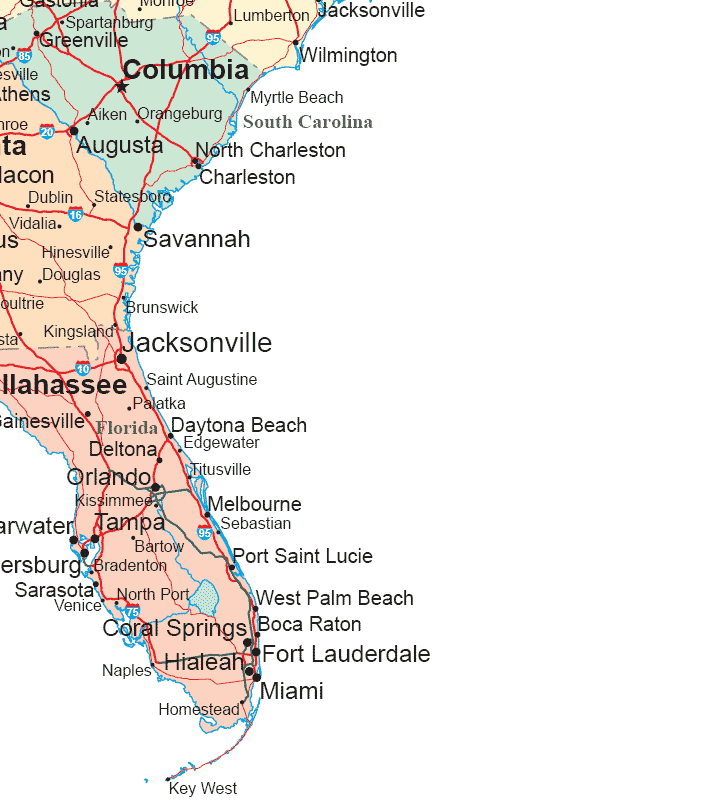 Road Map Of South Carolina Georgia And Florida Location Political Usroad53 