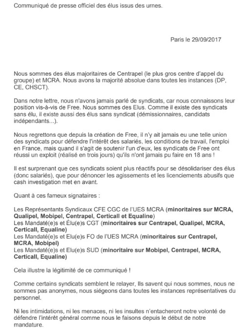 Le courrier peut être anonyme ou non. Maj Free Des Syndicats Se Desolidarisent De La Lettre Adressee A Cash Investigation Les Elus Signataires Repondent Etre Majoritaires