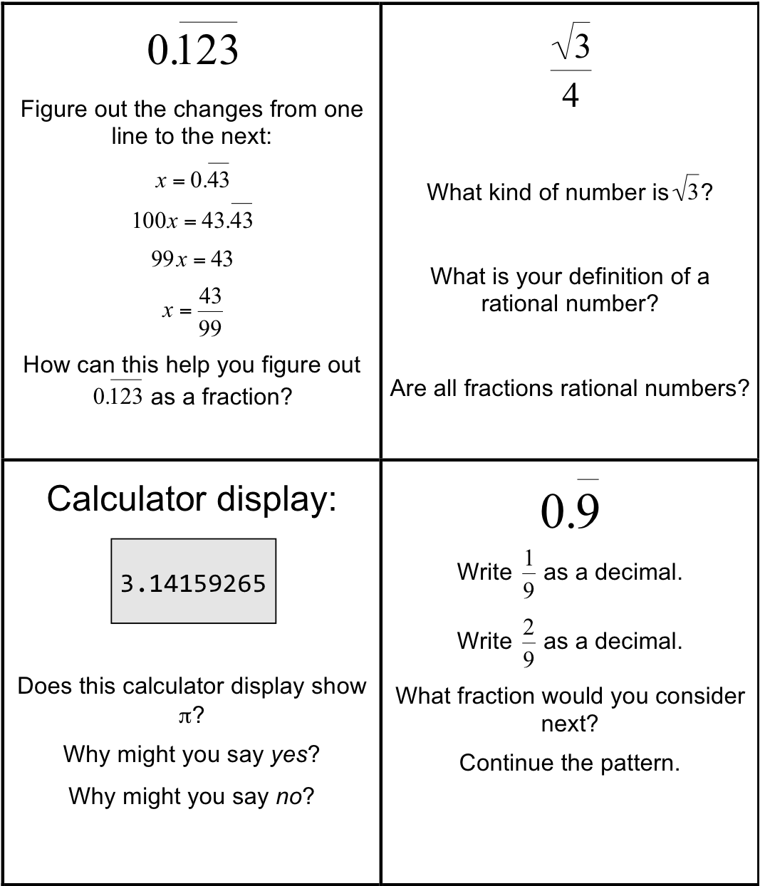 Classifying rational and irrational numbers worksheet
