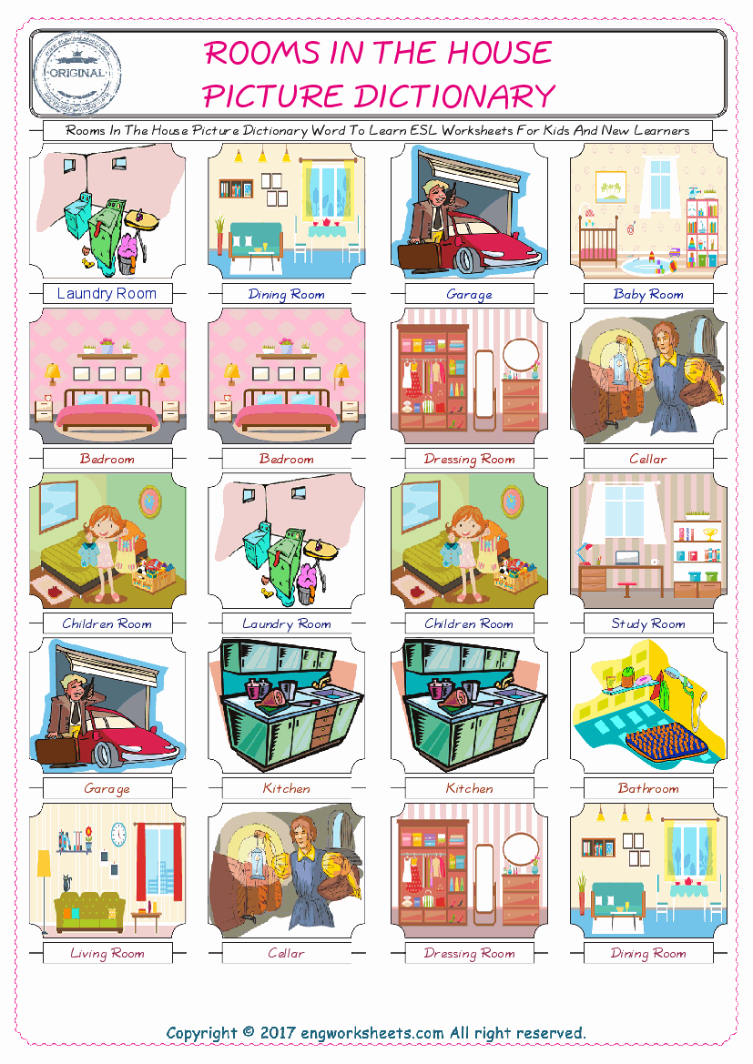 esl house vocabulary worksheets