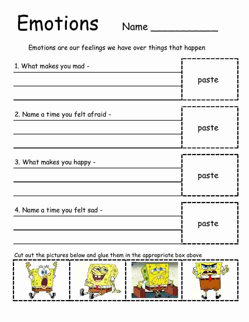 Managing emotions worksheets