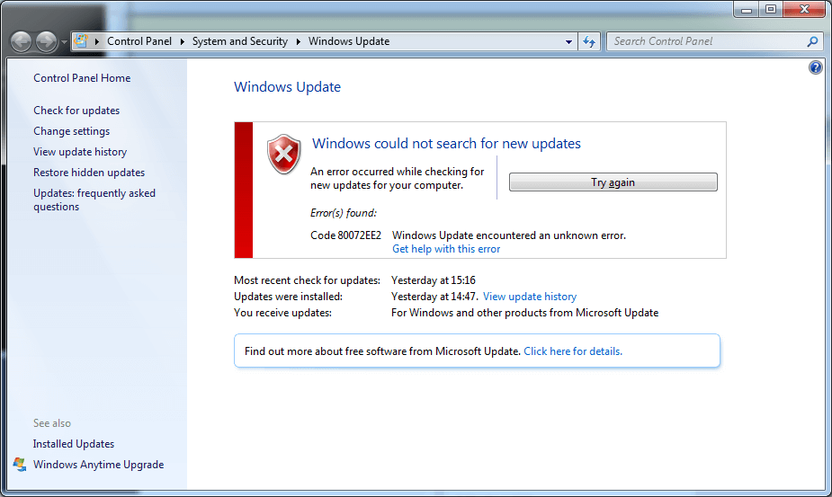 How to Fix Windows Update Error 80072ee2