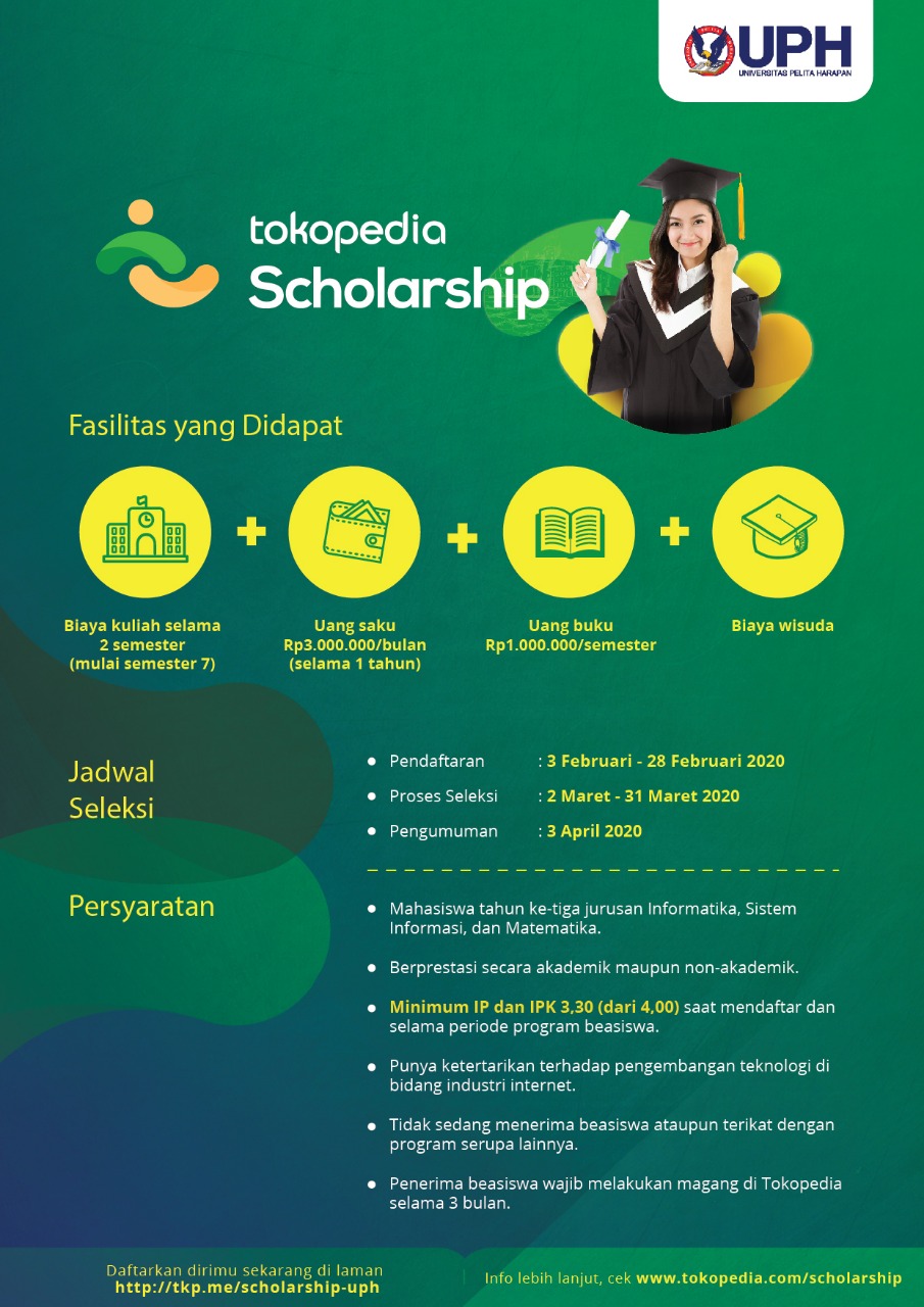 Terdapat 7 semester yang perlu dilewati untuk lulus s1 sehingga totalnya adalah rp 236.250.000. Tokopedia Scholarship Uph Universitas Pelita Harapan True Knowledge Faith In Christ Godly Character Uph Universitas Pelita Harapan True Knowledge Faith In Christ Godly Character