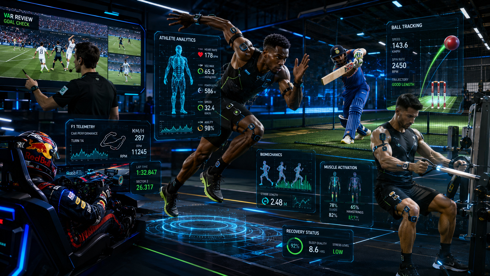 Elite athletes training with advanced sports technology