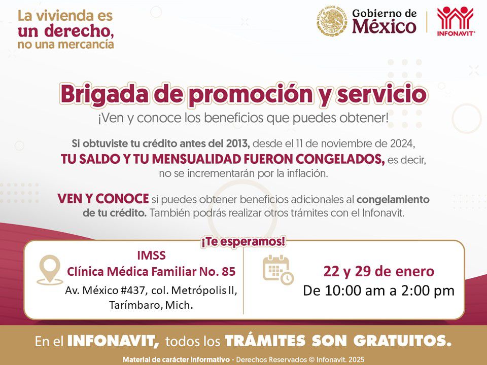 Infonavit realizará brigadas de promoción y servicio en Tarímbaro