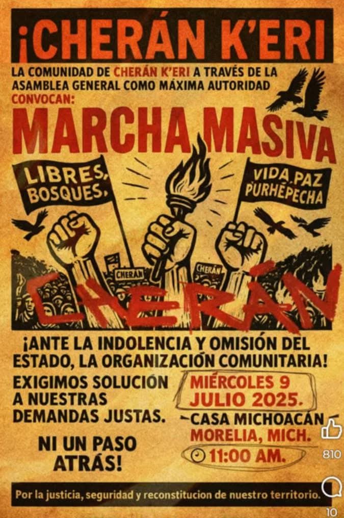 Este miércoles, marcharán comuneros de Cherán, en Morelia