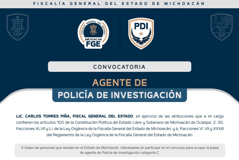Convoca FGE a aspirantes para ocupar cargo de agentes de la Policía de Investigación
