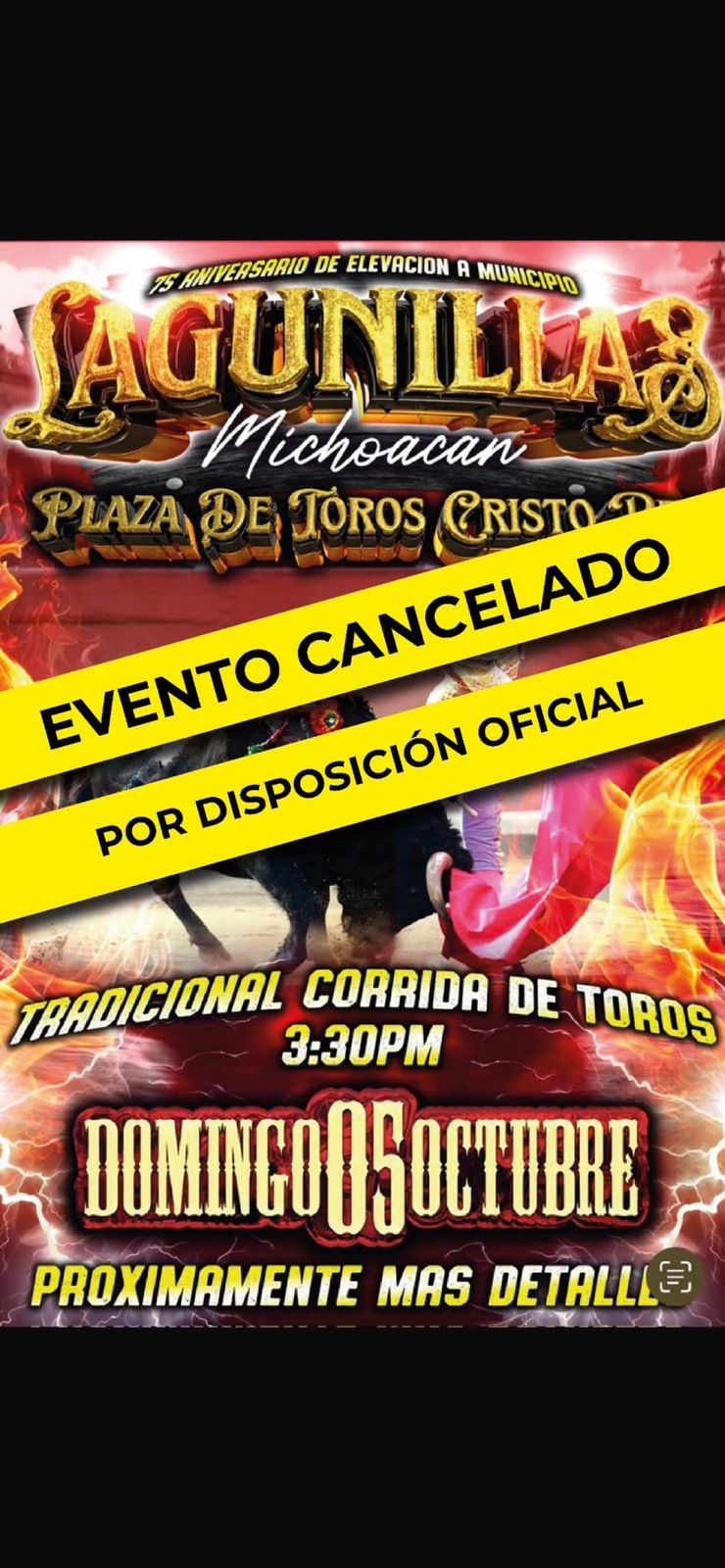 Tavito recapacita y cancela corrida de toros en Lagunillas