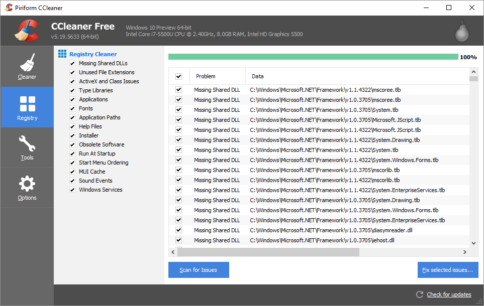 CCleanerFreeWindows10RegistryCleanerDiskSpaceAnalyzer