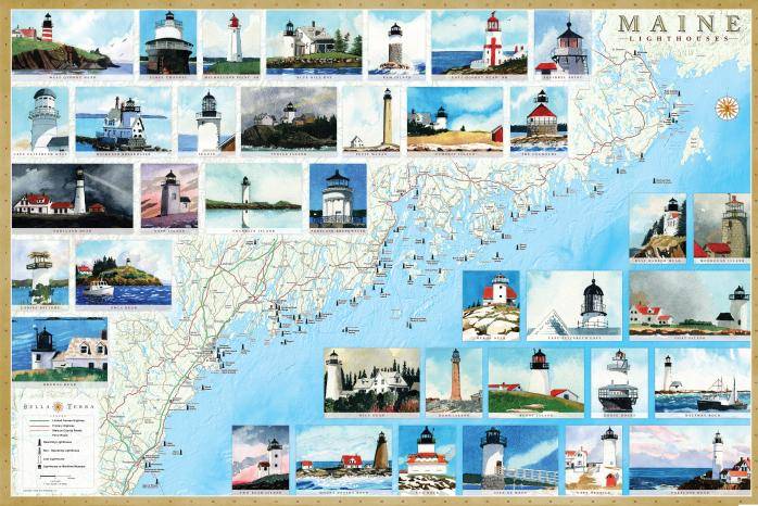 Maine Lighthouses Map Bt ME Map 