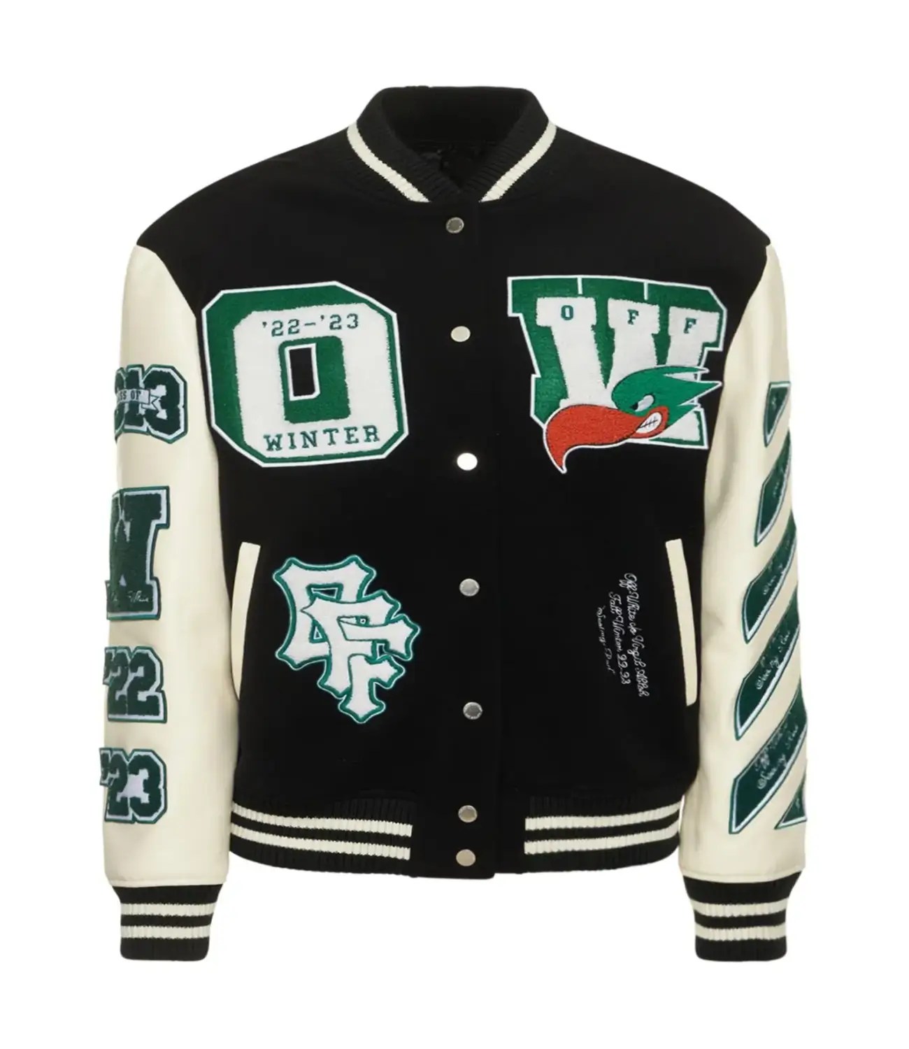 Off-White Embroidered Patches Jacket Black & White Varsity Jacket