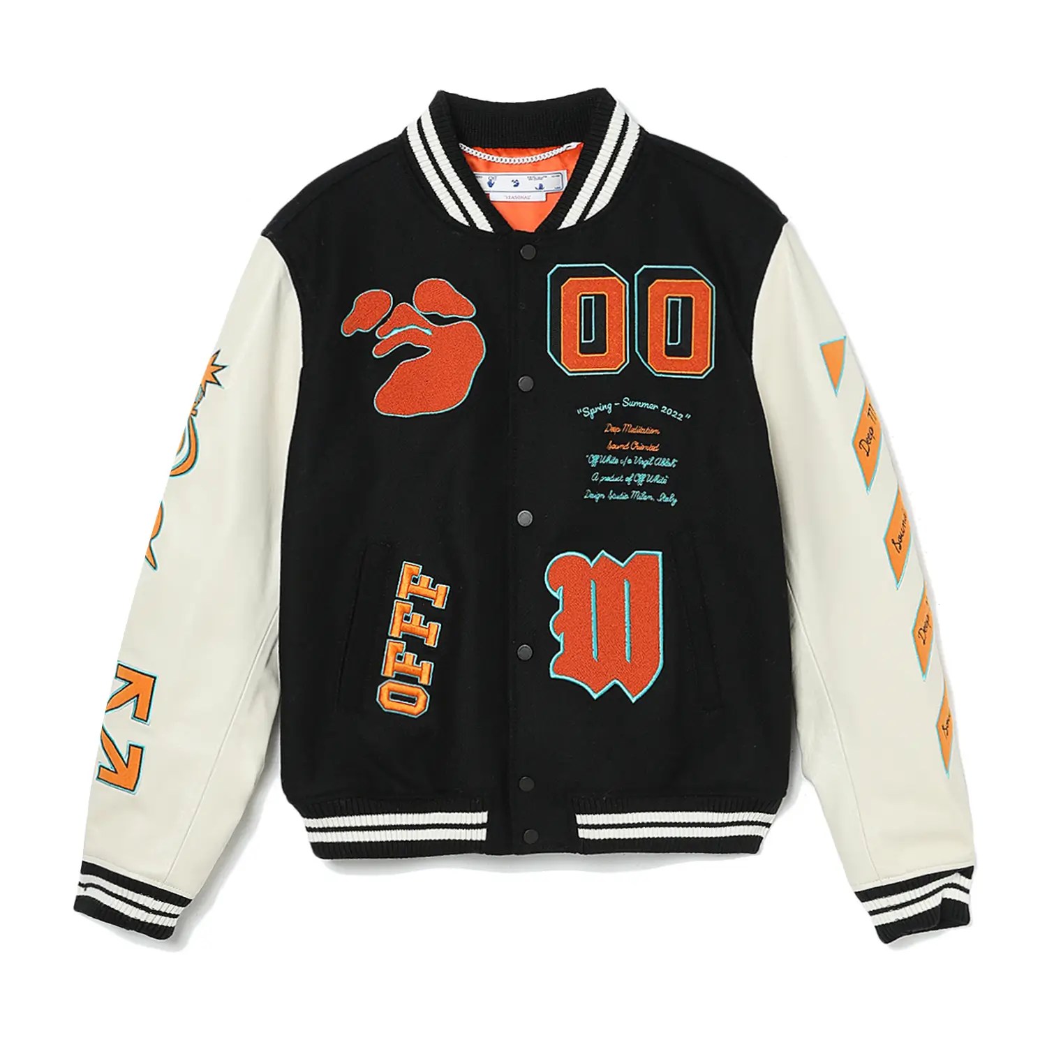 Off-White Graphics Leather Varsity Jacket