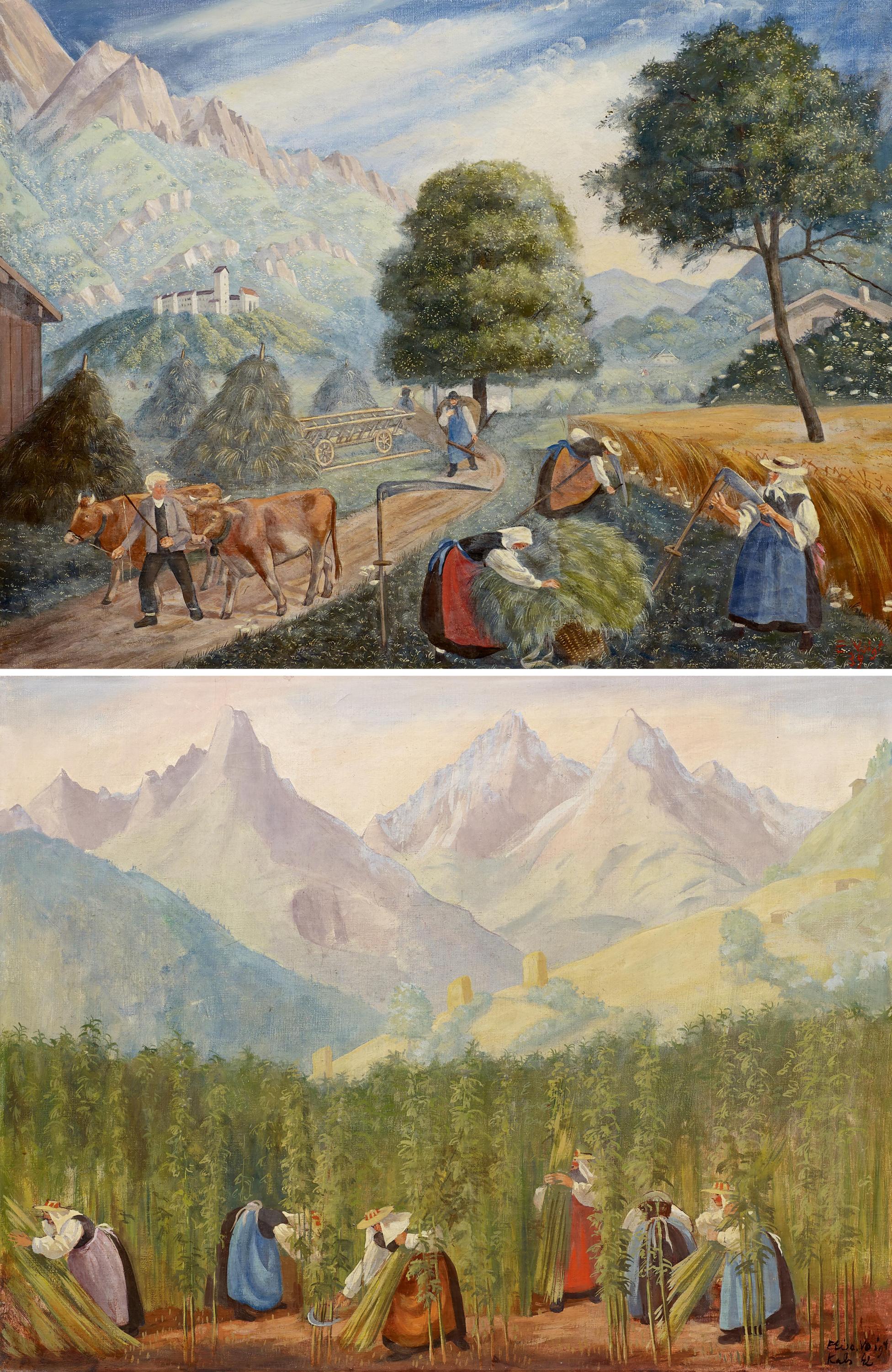 Zwei Gemalde Ernteszenen In Tirol Von Elisabeth Voigt Kaufen Verkaufen Van Ham Kunstauktionen