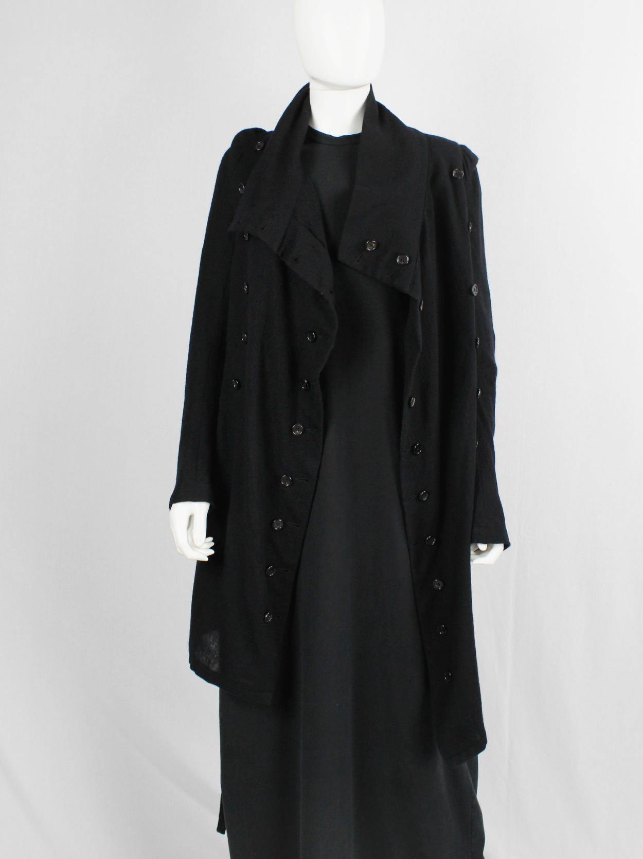 Ann Demeulemeester black long cardigan with a double row of