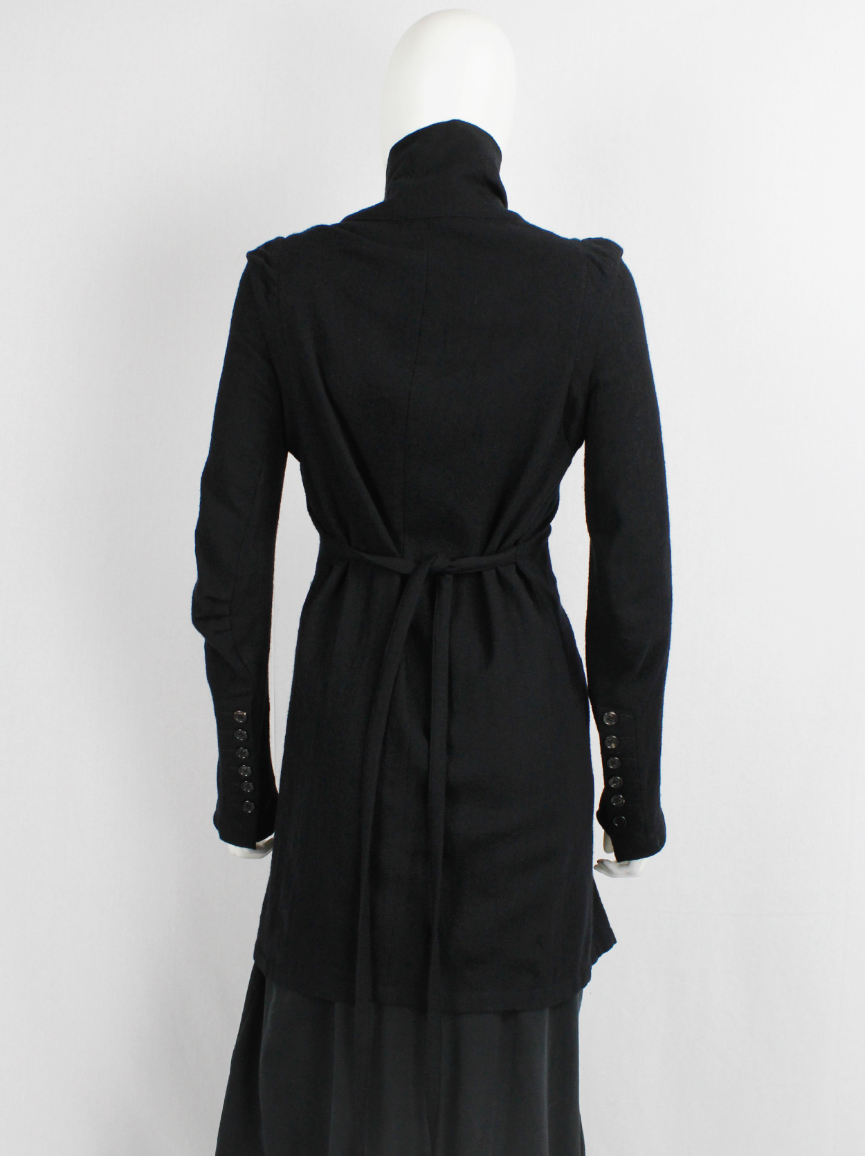 Ann Demeulemeester black long cardigan with a double row of