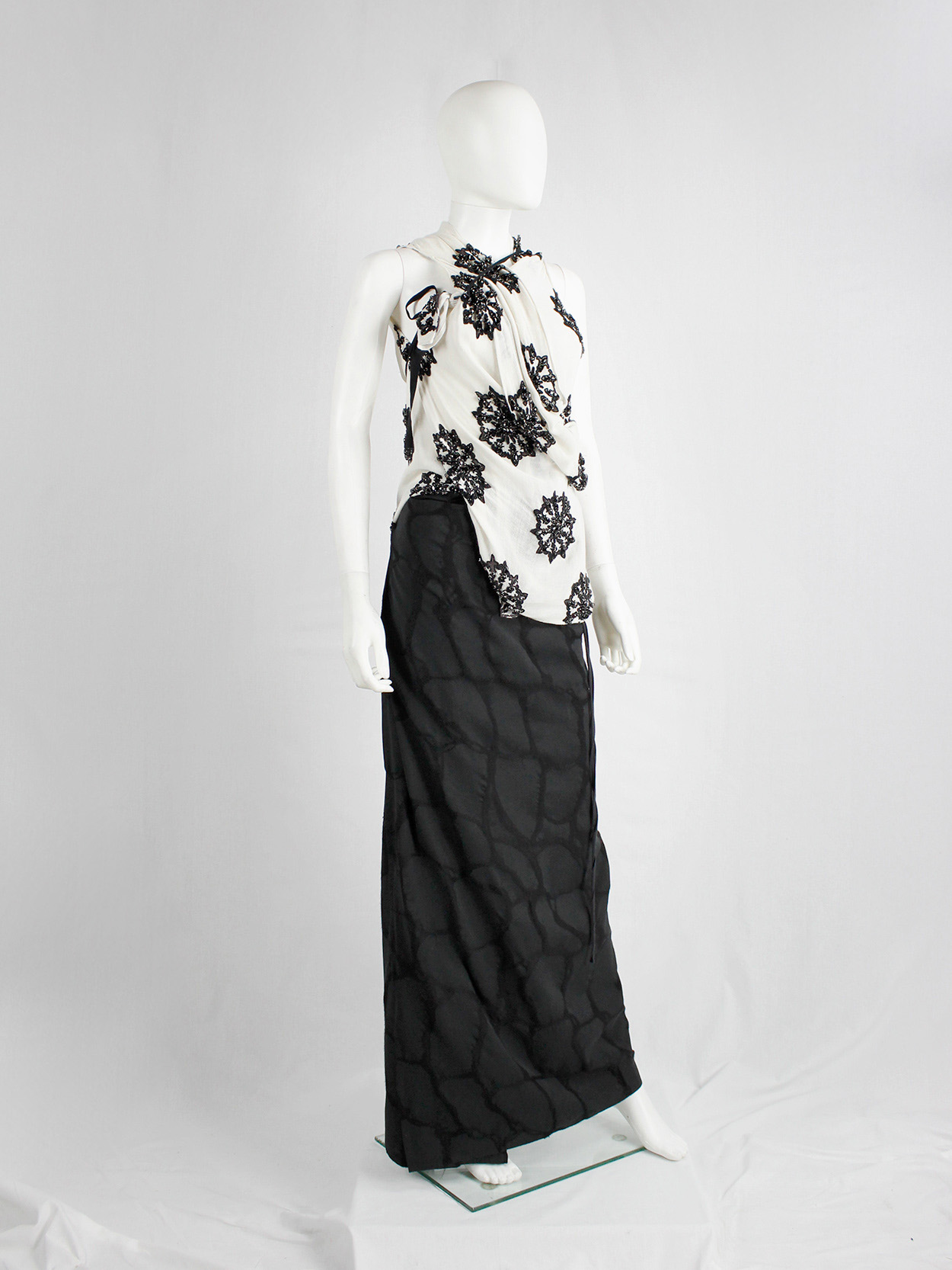 ann demeulemeester ロブスター柄大判バンダナ Ann Demeulemeester black maxi wrap skirt with netting