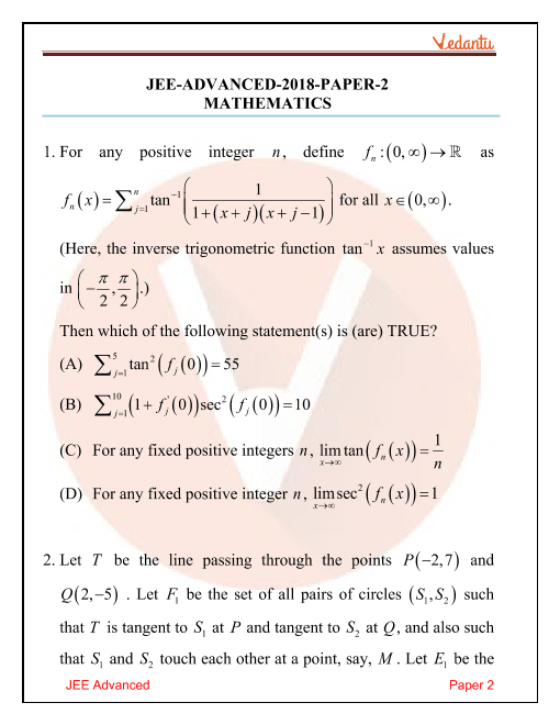 Jee Advanced 2018 Maths Question Paper 2 With Answer Keys Free Pdf Download Download PDF of solved previous year iit jee advanced paper.