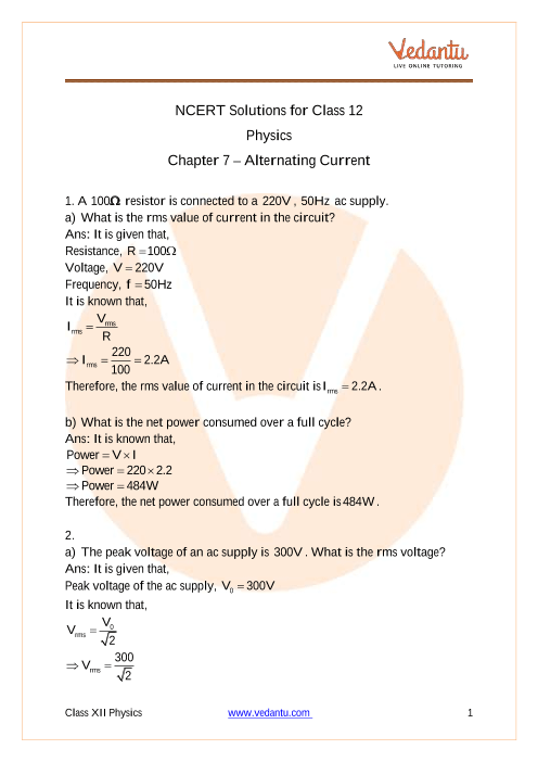 Ncert Solutions For Class 12 Physics Chapter 7 Alternating Current Free Pdf What happens to energy in an exothermic reaction.