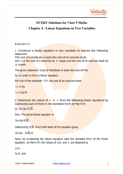 Linear Equations In Two Variables Class 9 Solutions - Tessshebaylo