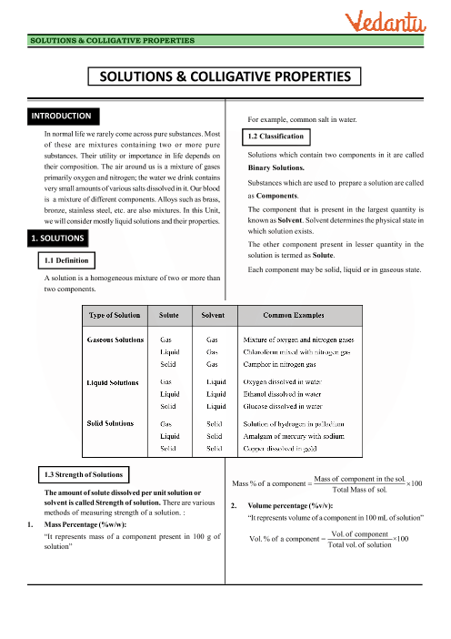 Key notes for chemistry subject for class 12 students are given here. Class 12 Chemistry Revision Notes For Chapter 2 Solutions