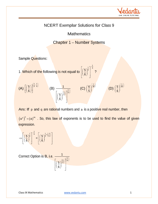 ncert exemplar for class 9 maths chapter 1 number systems book solutions