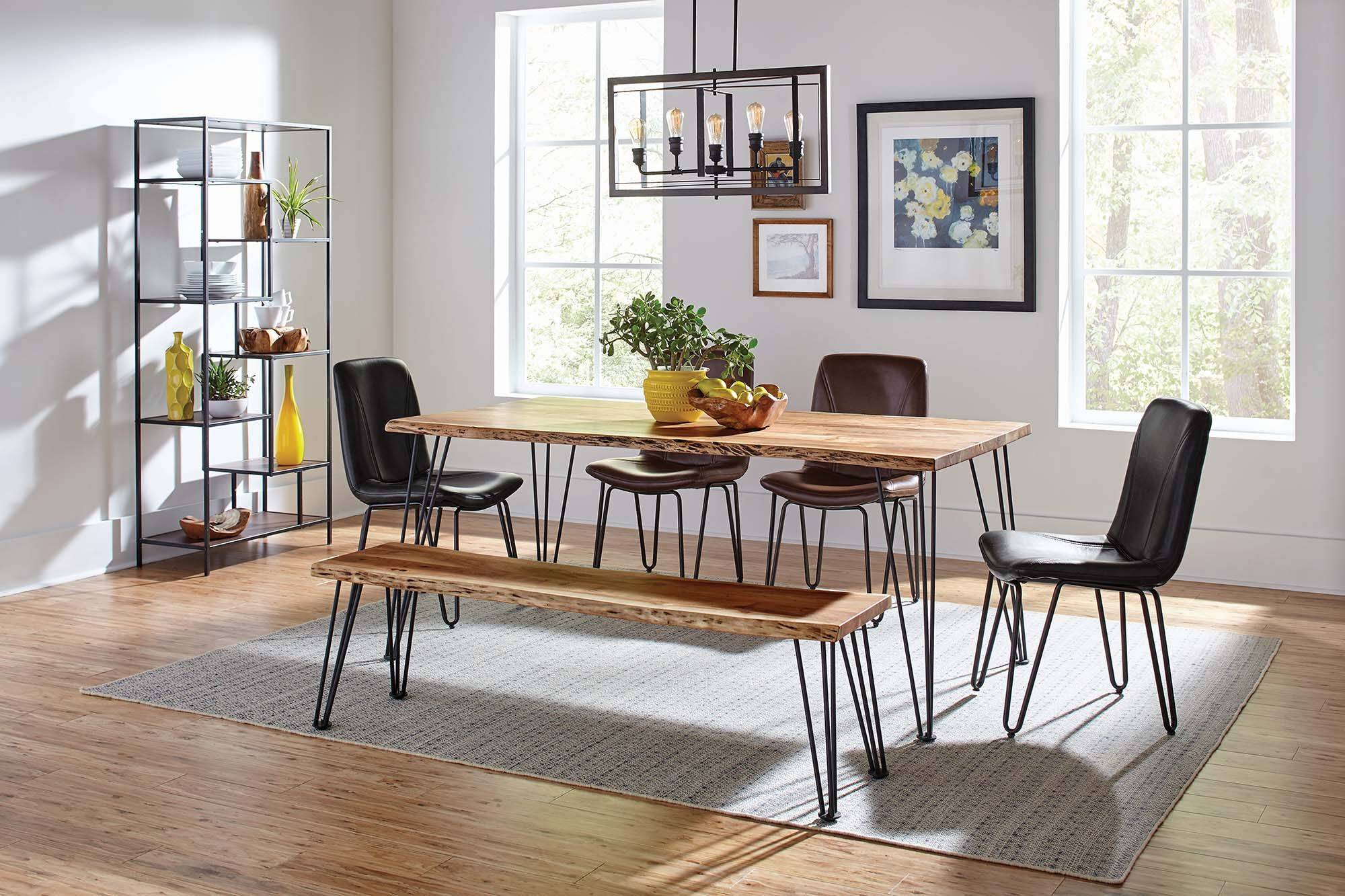 Sherman Rectangular Dining Table Natural Wood Metal Black Legs Collection Las Vegas Furniture Store Modern Home Furniture Cornerstone Furniture