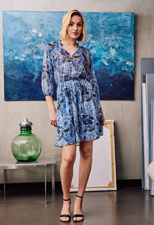  Κοντό φόρεμα εμπριμέ - Μπλέ 2026