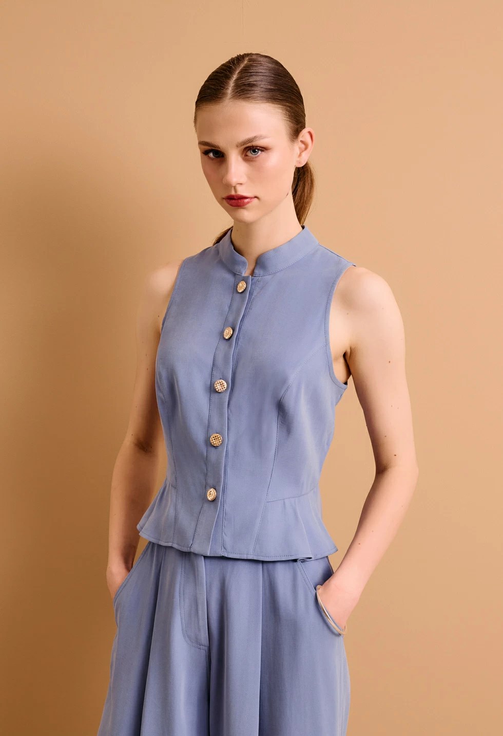  Τοπ αμάνικο με κουμπιά - Μπλέ 2025