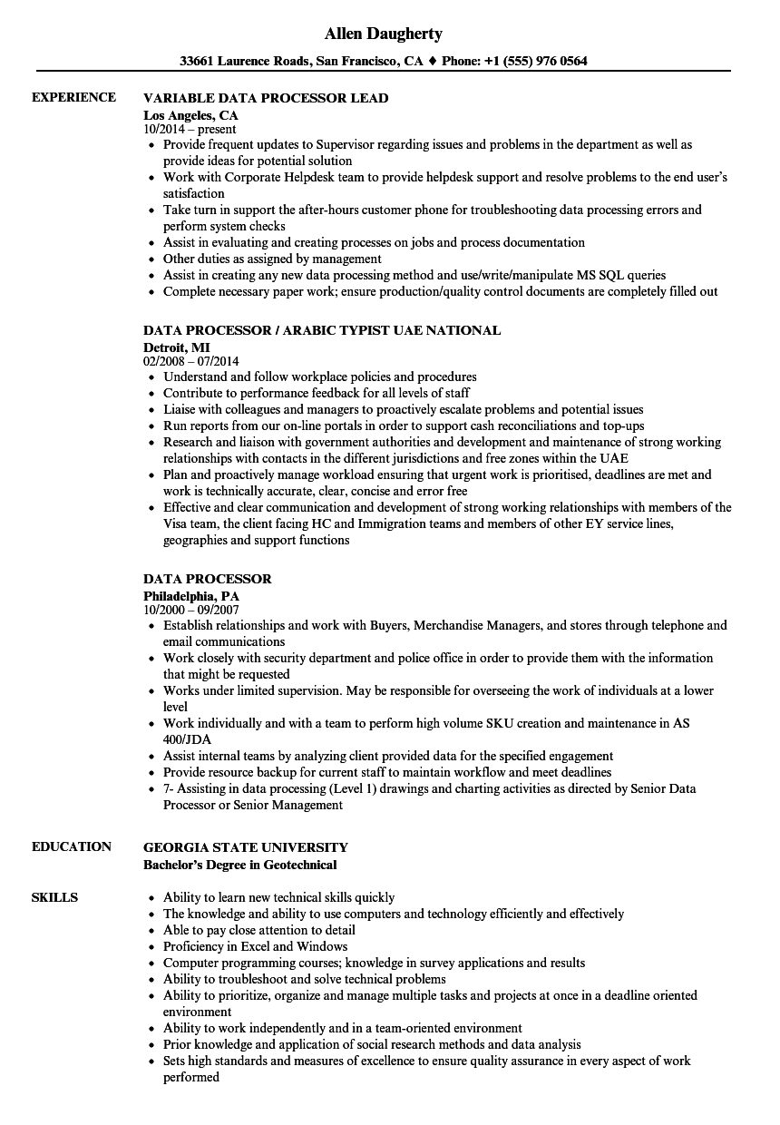 Server resume example ✓ complete guide ✓ create a perfect resume in 5. Data Processor Resume Samples | Velvet Jobs