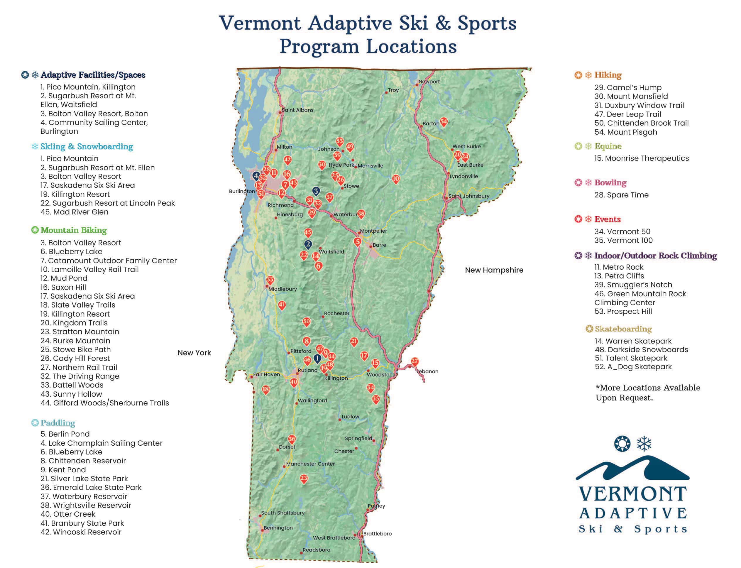 Locations Vermont Adaptive Ski Sports Vermont Adaptive Program Map 