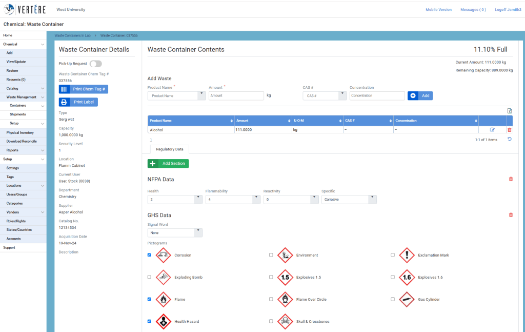 Hazardous Waste Tracking Software Screenshot