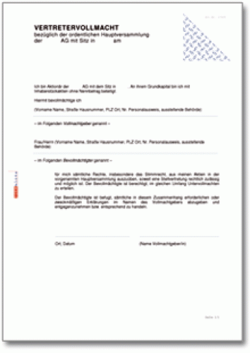 Für den fuhrpark ist es notwendig, eine vollmacht zur fahrzeugabholung bereitzustellen. Vollmacht zur Vertretung bei der Hauptversammlung AG ⋆